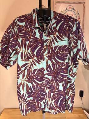 Cooke Street Men's XXL 100% Cotton Short Sleeve Monstera Leaf Print Hawaiian Shi